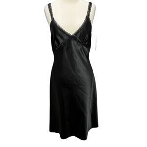 Esprit Vintage Y2K Slip Dress Womens M Black Satin Lace Trim Babydoll Whimsygoth
